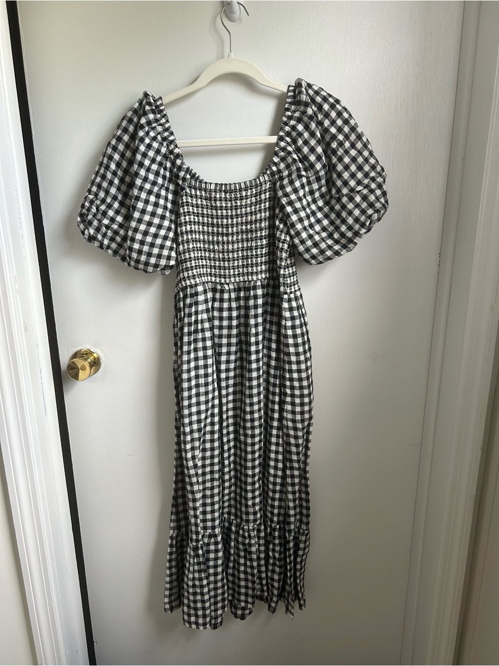 J. Crew Black & White Gingham Puff-Sleeve Midi Dress - Picture 4 of 4